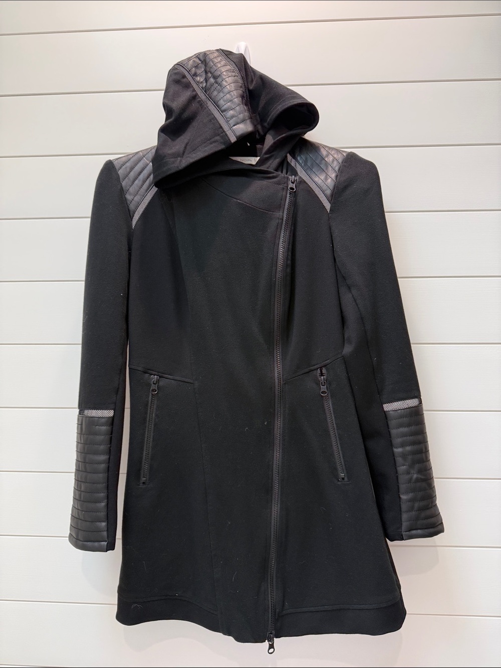 blanc noir Black Hooded Asymmetrical Trench Coat